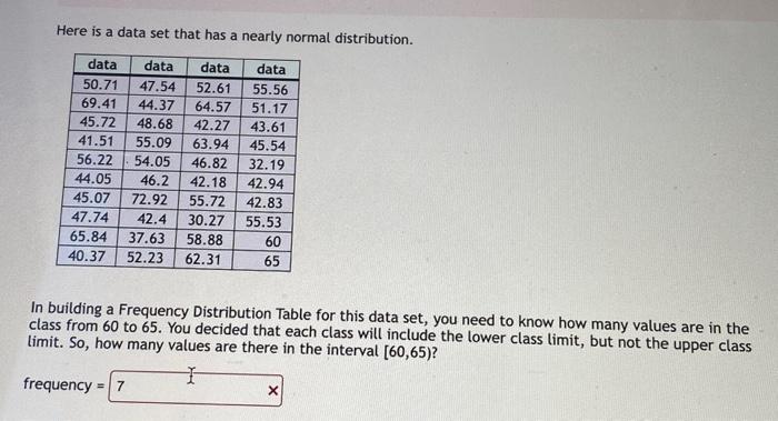 Solved Here is a data set that has a nearly normal | Chegg.com