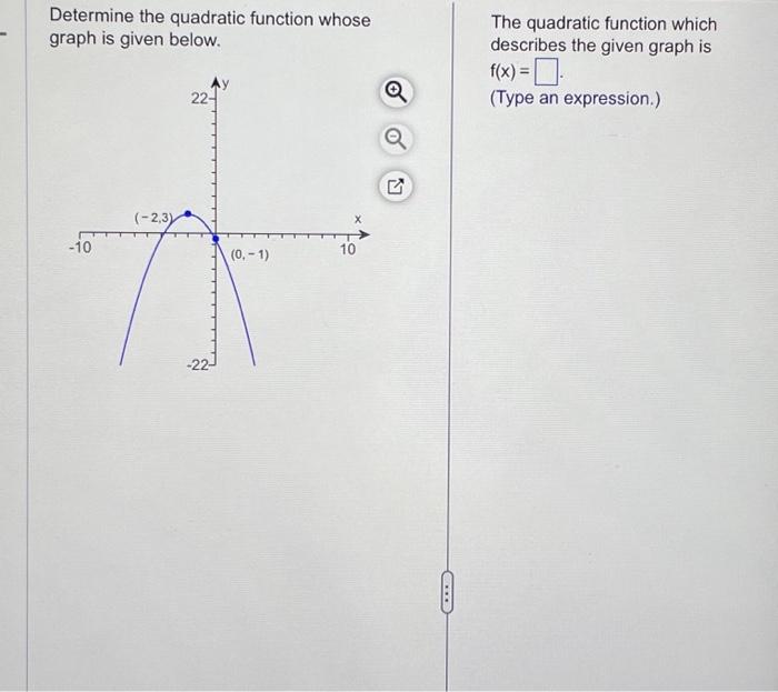 Solved Determine the quadratic function whose graph is given | Chegg.com