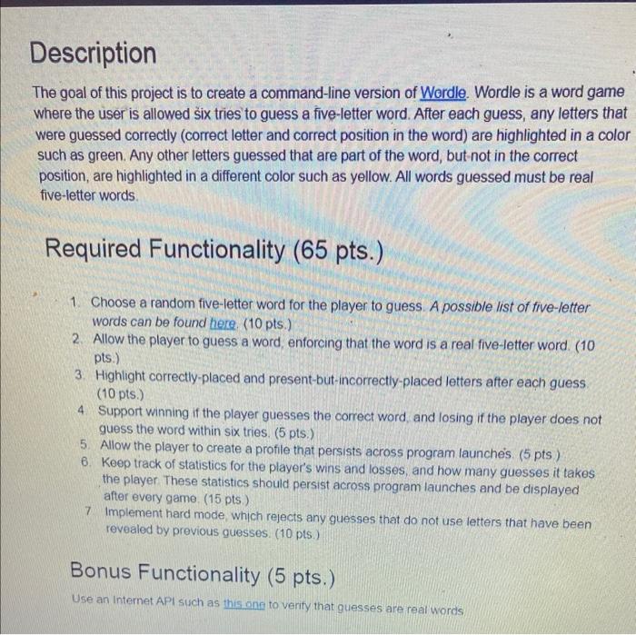 Solved Description The goal of this project is to create a | Chegg.com