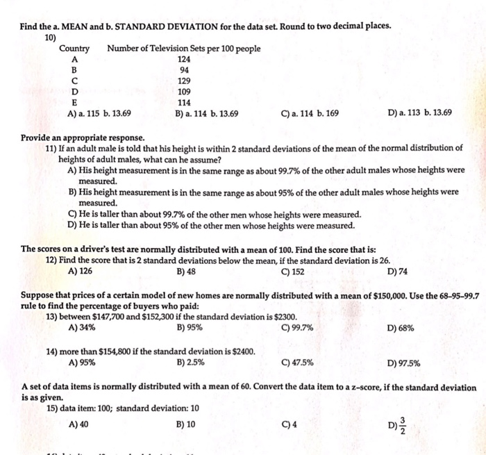 Solved Find The A. MEAN And B. STANDARD DEVIATION For The | Chegg.com