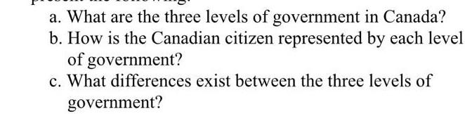 A. What Are The Three Levels Of Government In Canada? | Chegg.com