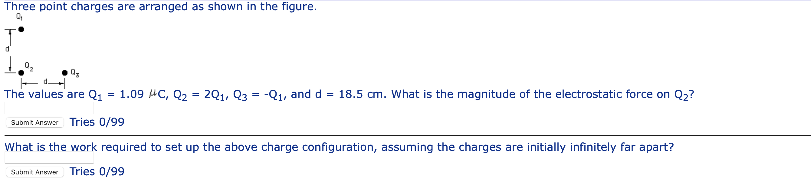 Solved Three point charges are arranged as shown in the | Chegg.com