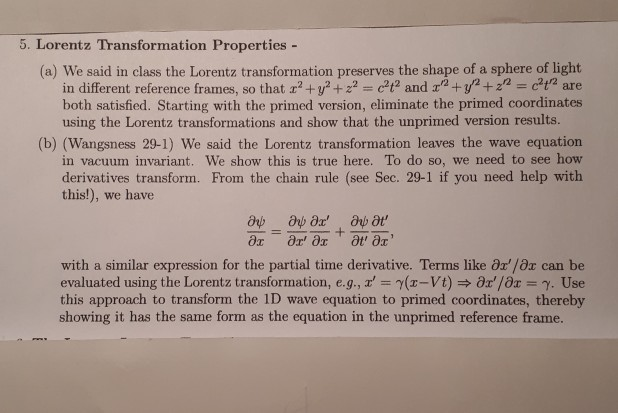 Solved 5. Lorentz Transformation Properties - (a) We said in | Chegg.com