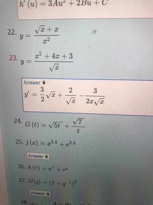 Solved H U 3au 2bu C 22 Y X 4x 3 23 Y Answer 2 X 2x Chegg Com