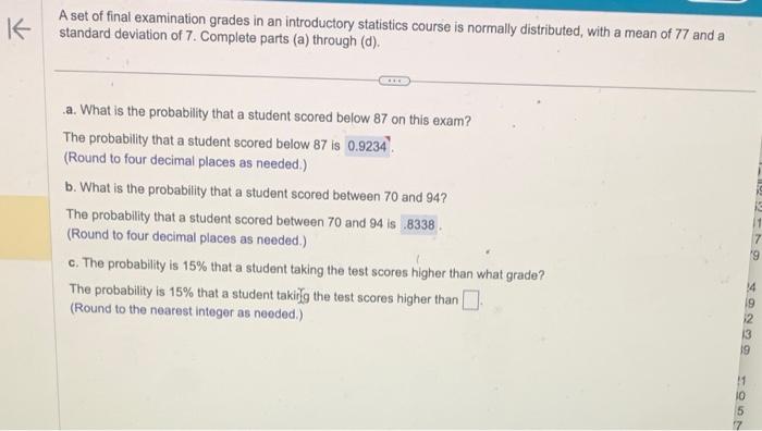 Solved A set of final examination grades in an introductory | Chegg.com