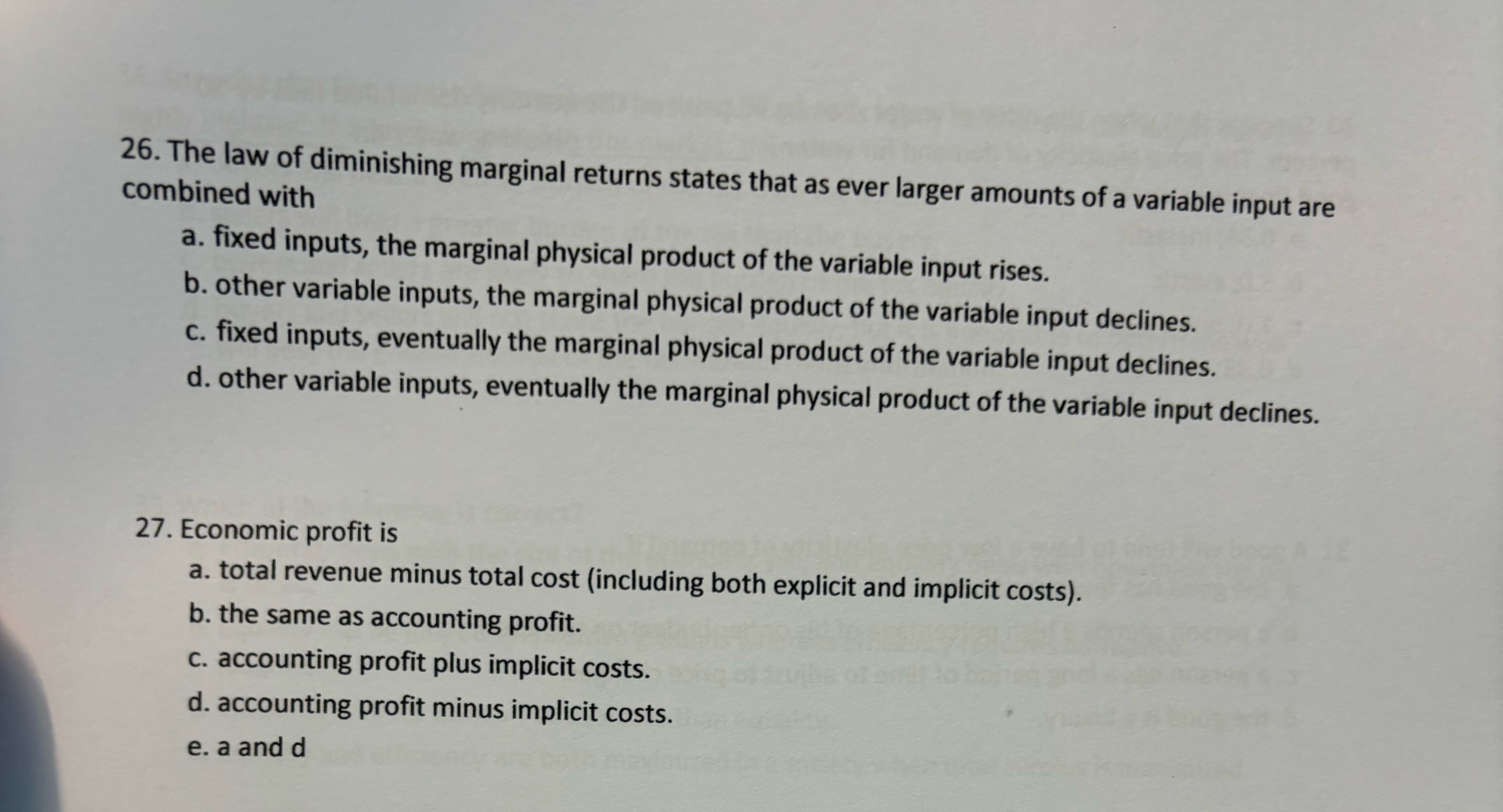 Solved The law of diminishing marginal returns states that | Chegg.com