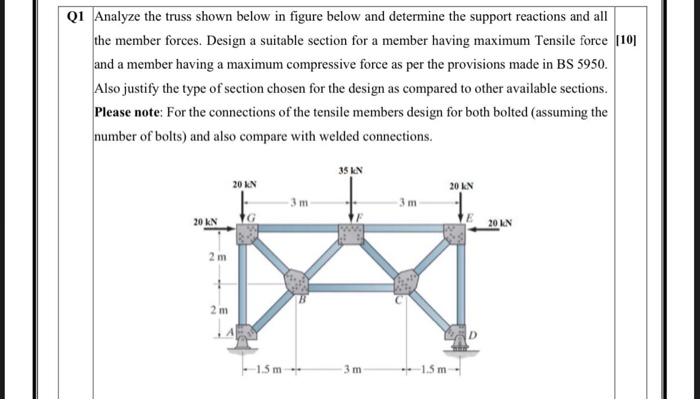 Solved Q1 Analyze the truss shown below in figure below and | Chegg.com