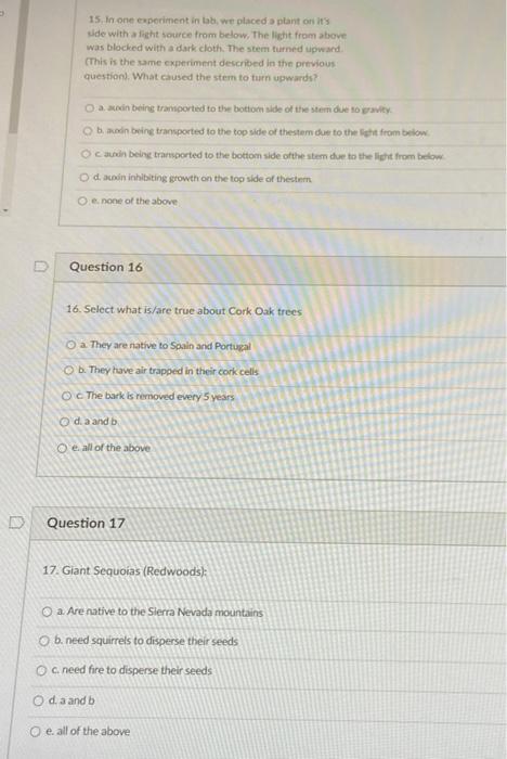 Solved 15. In one experiment in ab, we placed plant on its | Chegg.com