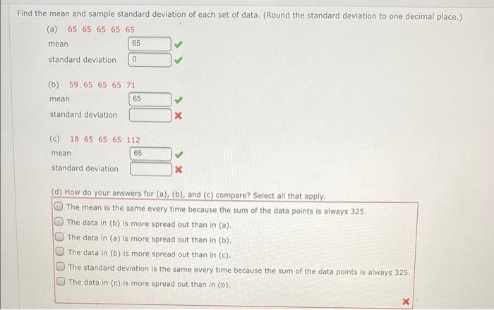 Solved Find the mean and sample standard deviation of each | Chegg.com