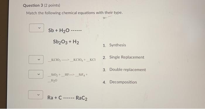 Solved Question 3 (2 points) Match the following chemical | Chegg.com
