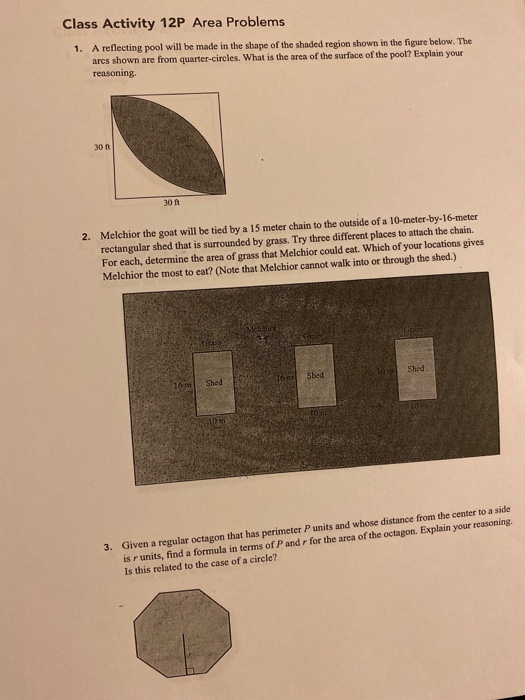 Solved Class Activity 12P Area Problems 1. A reflecting | Chegg.com