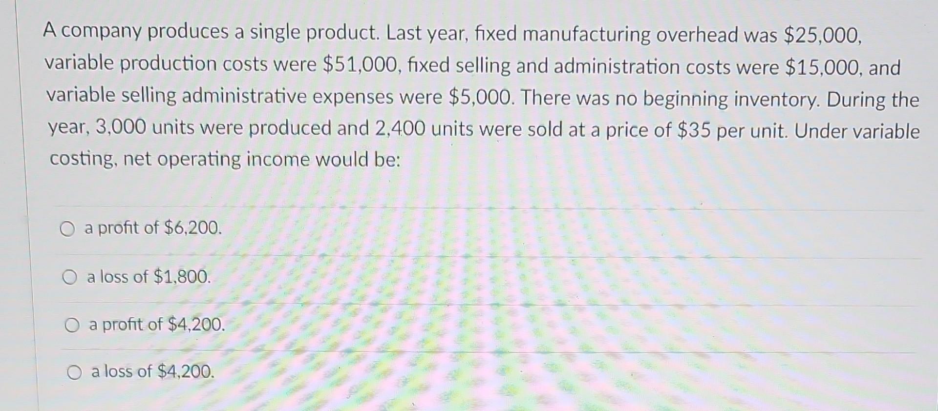 A Manufacturing Company That Produces A Single Product Solved A company produces a single product. Last year, fixed | Chegg.com