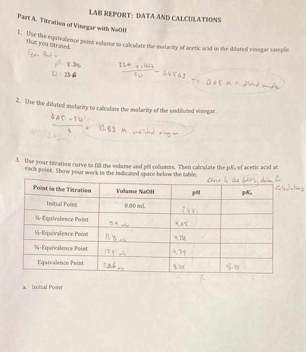 Part A. Titration of Vinegar with NaOH LAB REPORT: | Chegg.com