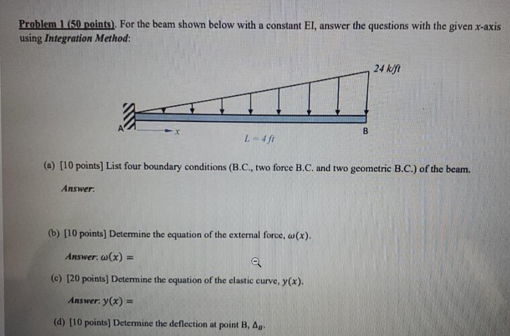 Solved Problem 1 50 points). For the beam shown below with a | Chegg.com