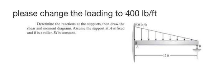 Solved please change the loading to 400 lb/ft Determine the | Chegg.com