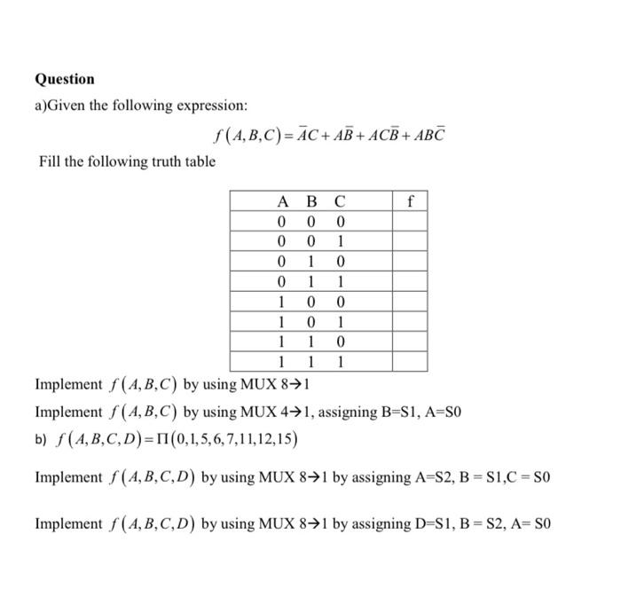 Solved Question A)Given The Following Expression: | Chegg.com