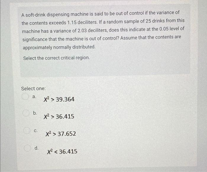 Solved A softdrink dispensing machine is said to be out of