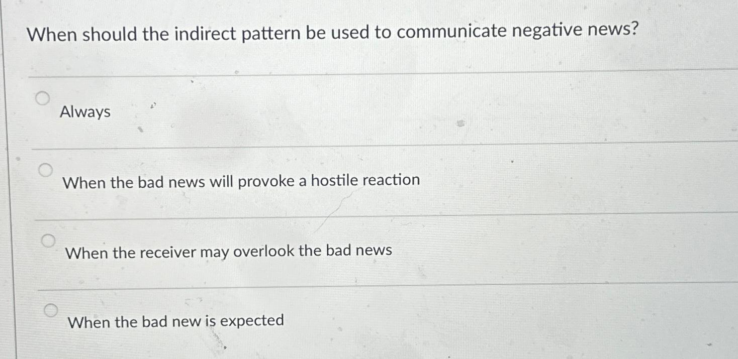 Solved When should the indirect pattern be used to | Chegg.com