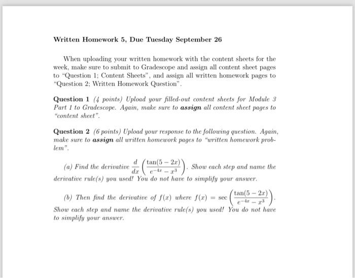 Solved Written Homework 5, Due Tuesday September 26 When | Chegg.com