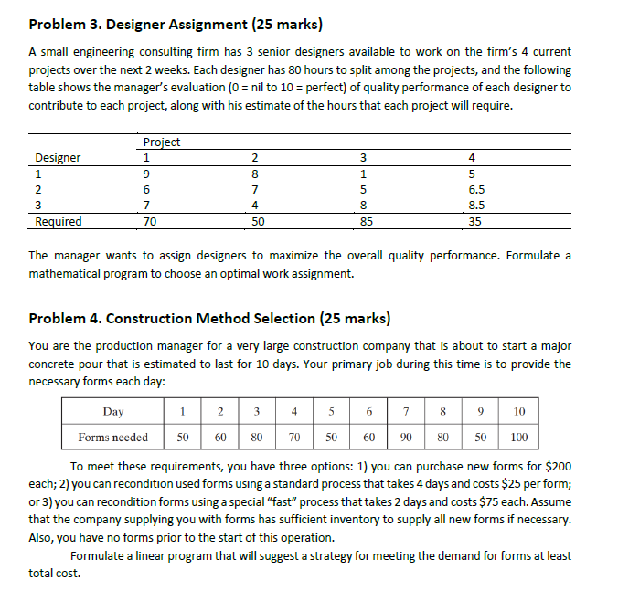 Solved Problem 3. ﻿Designer Assignment (25 ﻿marks) ﻿A small | Chegg.com