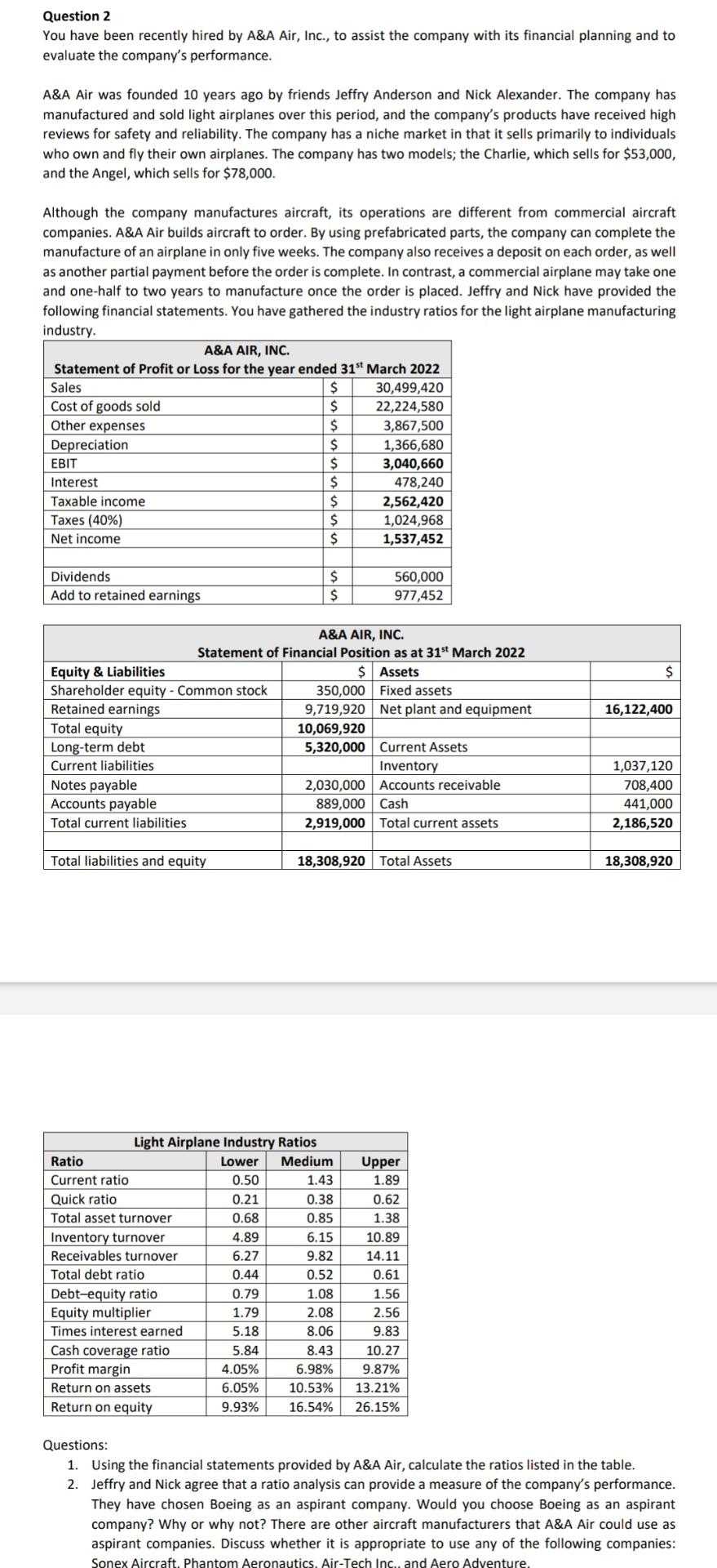 Solved Question 2 You have been recently hired by A\&A Air, | Chegg.com
