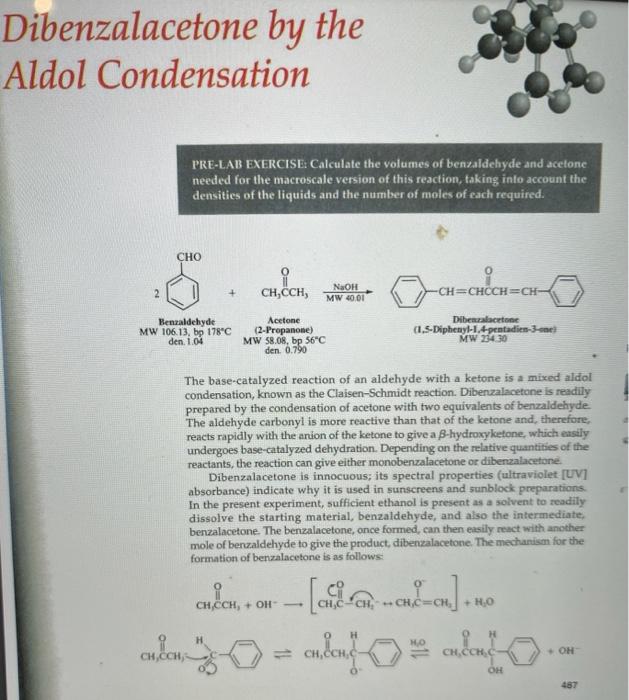 Solved Dibenzalacetone By The Aldol Condensation PRE-LAB | Chegg.com