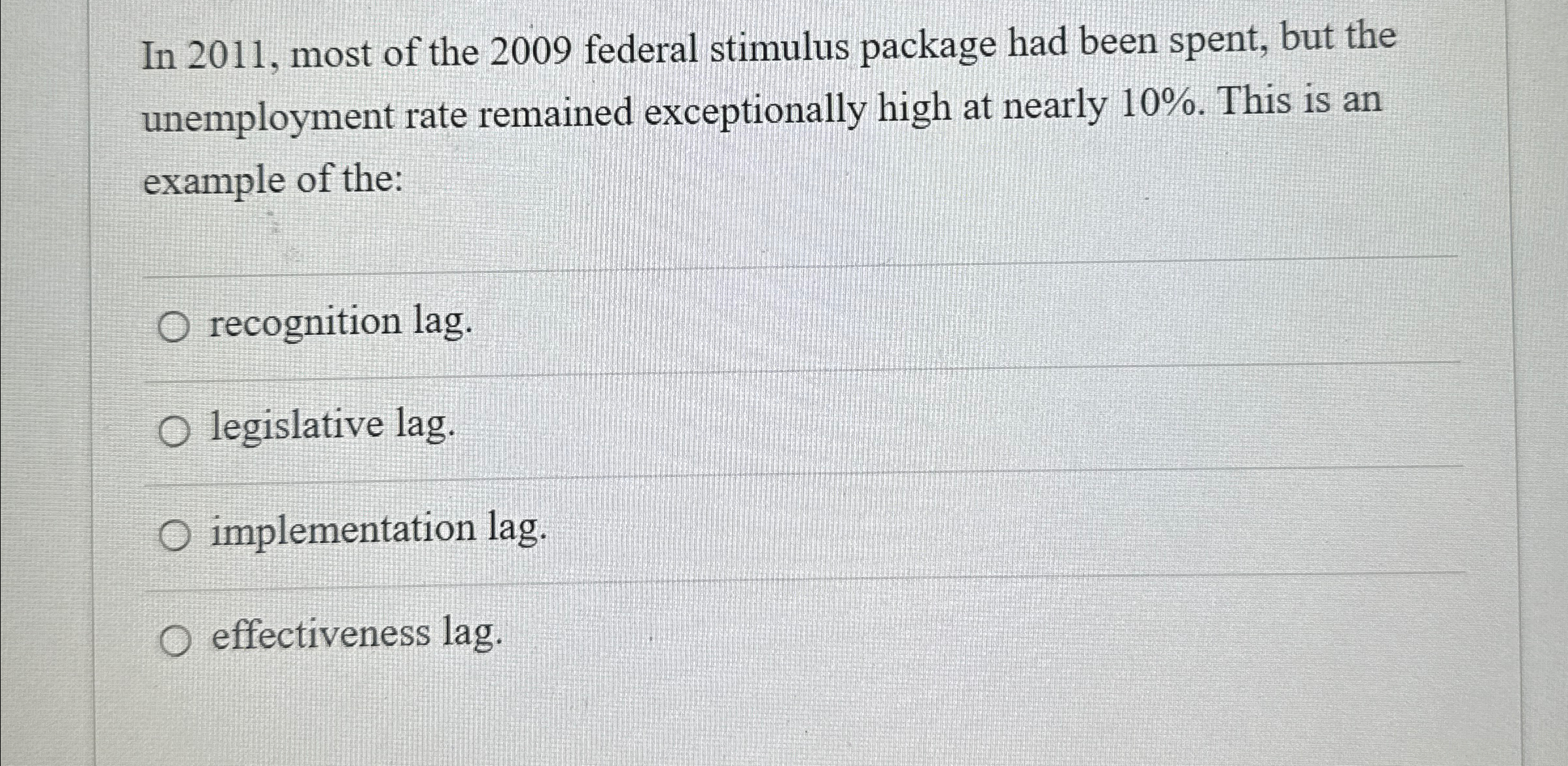 Solved In 2011, ﻿most of the 2009 ﻿federal stimulus package | Chegg.com