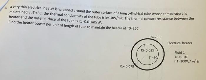 Solved 1) A very thin electrical heater is wrapped around | Chegg.com