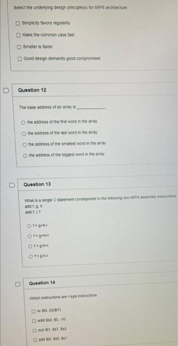 Solved Select The Underlying Design Principle(s) For Mips 