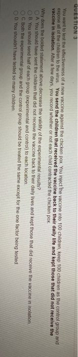 Solved QUESTION 1 You want to test the effectiveness of a | Chegg.com