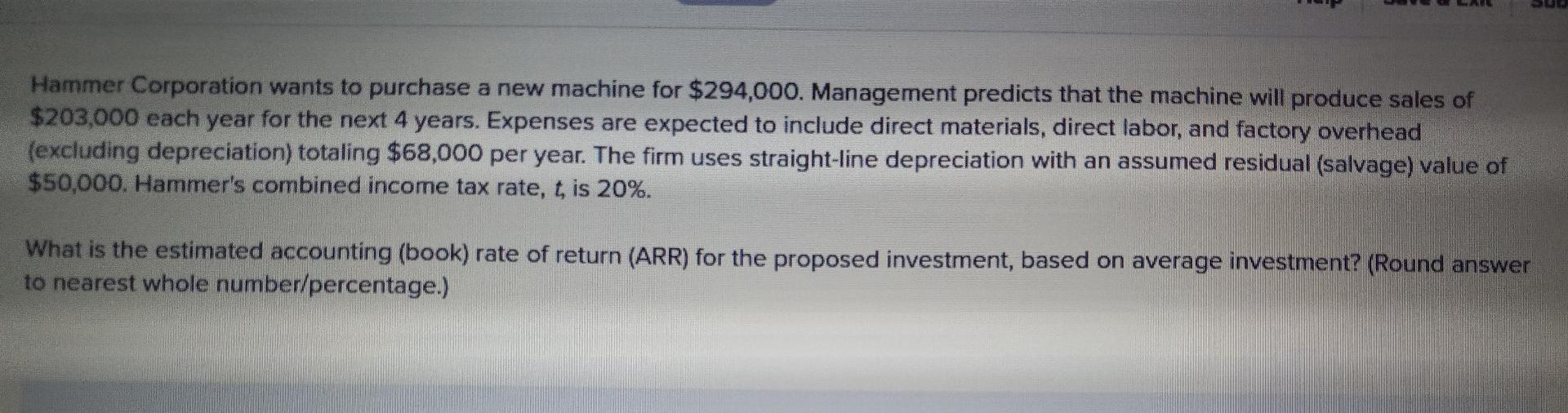 Solved Hammer Corporation wants to purchase a new machine