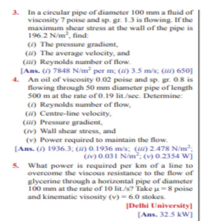 Solved In a circular pipe of diameter 100 mm a fluid of | Chegg.com