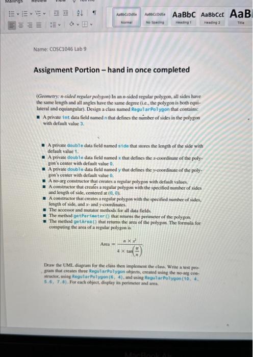 Solved Assignment Portion - hand in once completed | Chegg.com