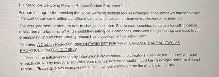 Solved 1. Should We Be Doing More to Reduce Carbon | Chegg.com