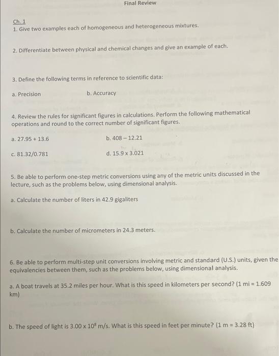 Solved Ch. 1 1. Give two examples each of homogeneous and | Chegg.com