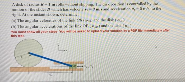 Solved A disk of radius R = 1 m rolls without slipping. The | Chegg.com