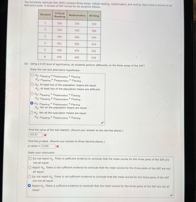Solved The scholastic Aptitude Test (SAT) contains three | Chegg.com