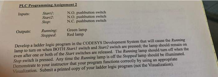 PLC Programming Assignment 2 Inputs: Start/: Start2: | Chegg.com