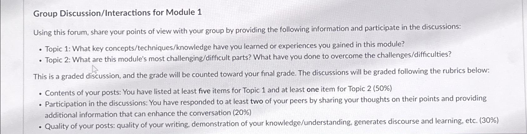 Solved Group Discussion/Interactions for Module 1Using this | Chegg.com