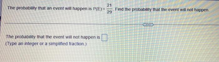 Solved 21 The probability that an event will happen is P(E)= | Chegg.com