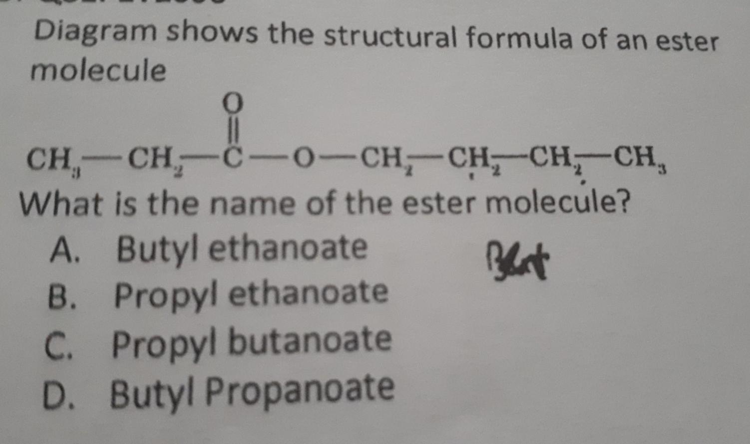 Solved Diagram shows the structural formula of an ester