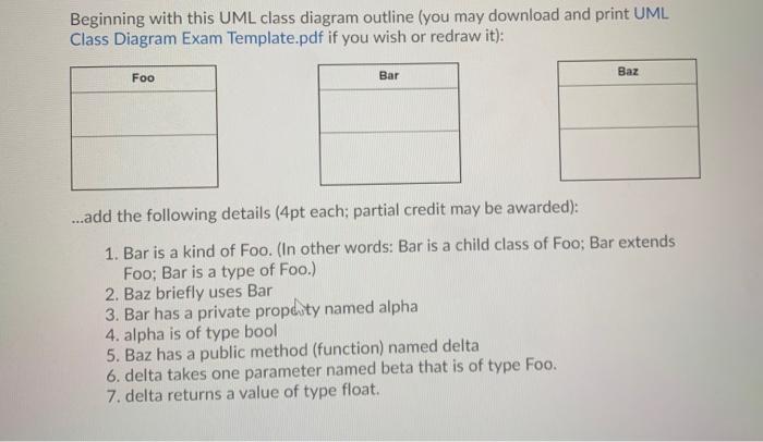 Solved Provide A UML Class Diagram For The Following | Chegg.com