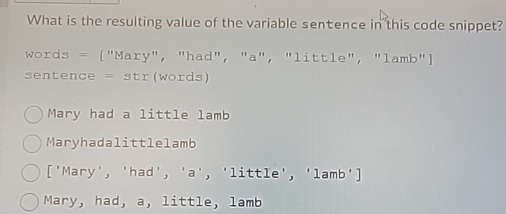 Solved What is the resulting value of the variable sentence | Chegg.com