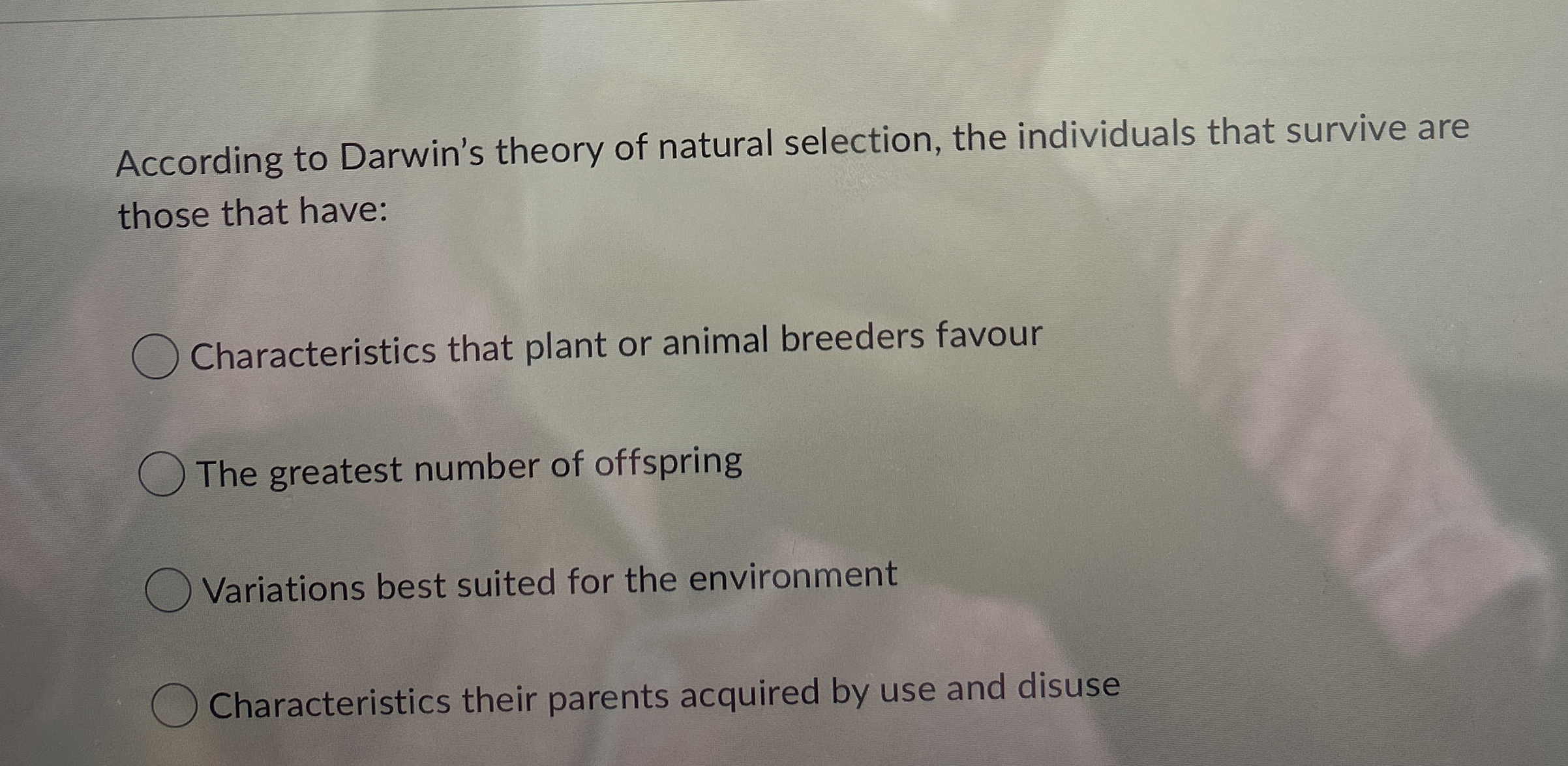 Solved According to Darwin's theory of natural selection,