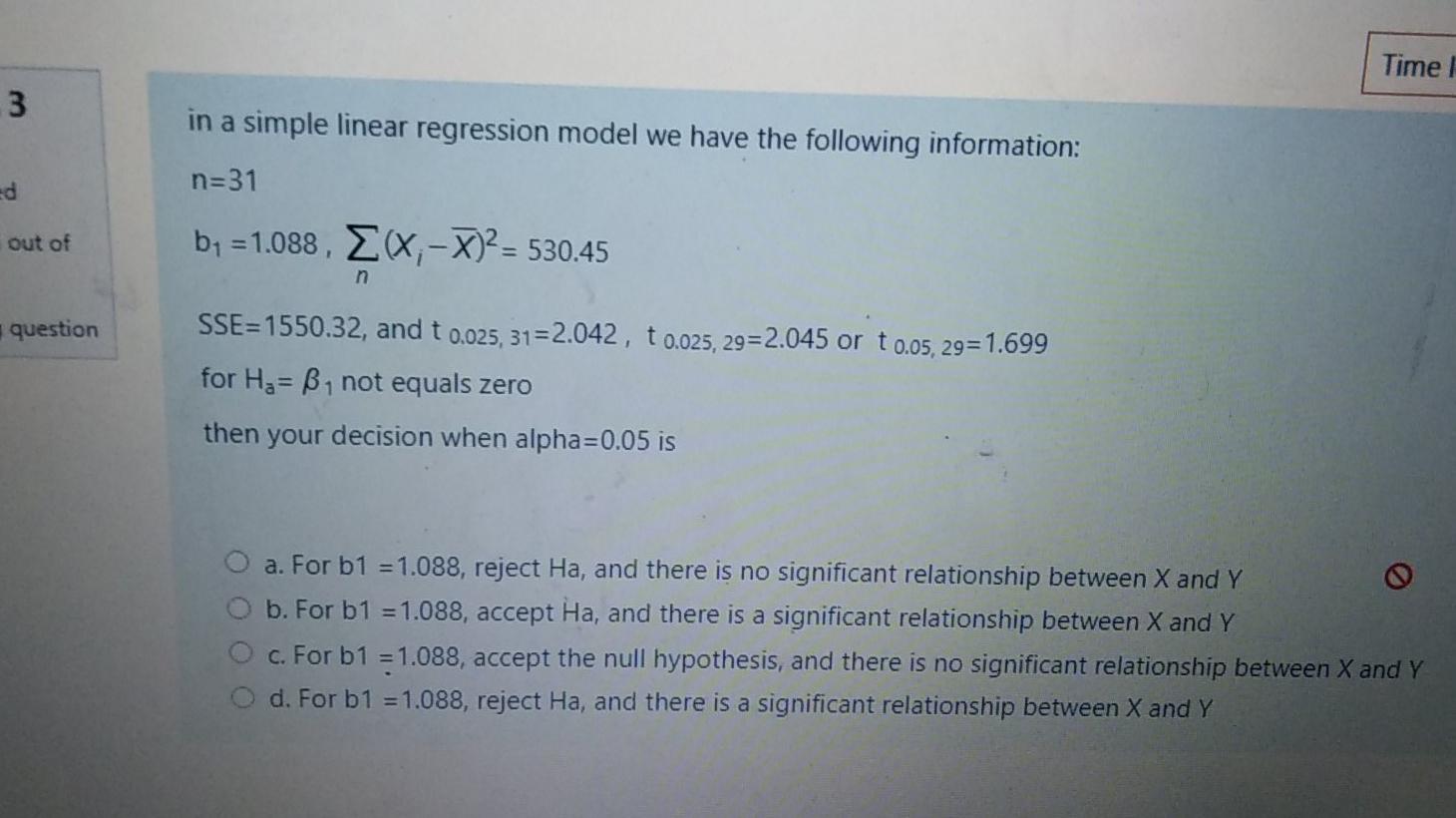 Solved Time! 3 in a simple linear regression model we have | Chegg.com