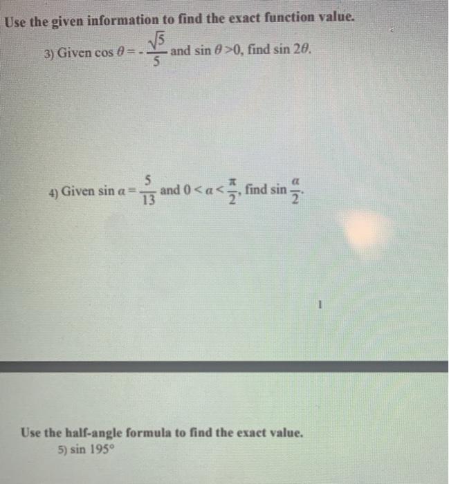 Solved Use the given information to find the exact function | Chegg.com