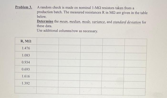 Solved A random check is made on nominal 1-M Ω resistors | Chegg.com