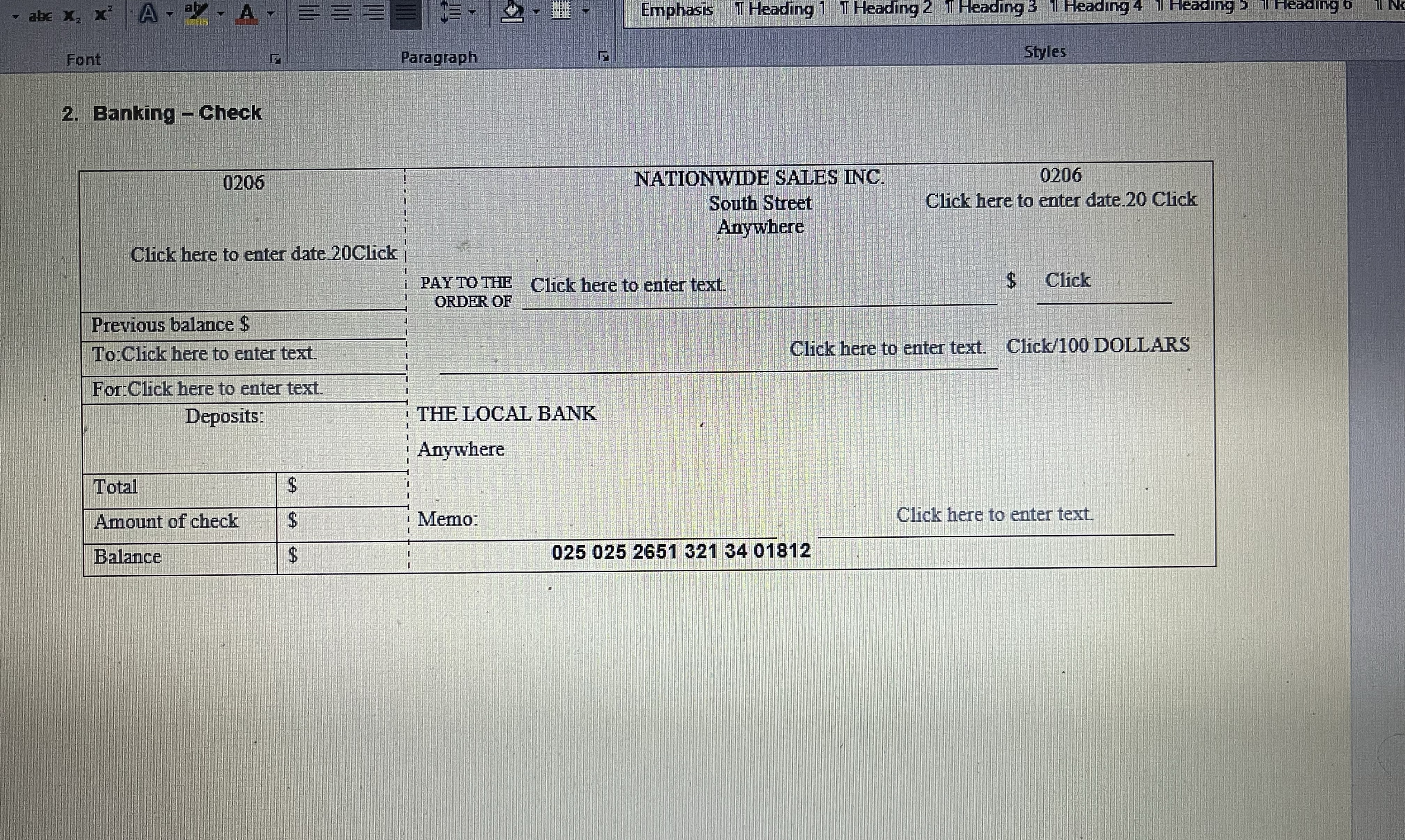 Solved 2. ﻿Banking â ﻿CheckUsing the Check form in your | Chegg.com
