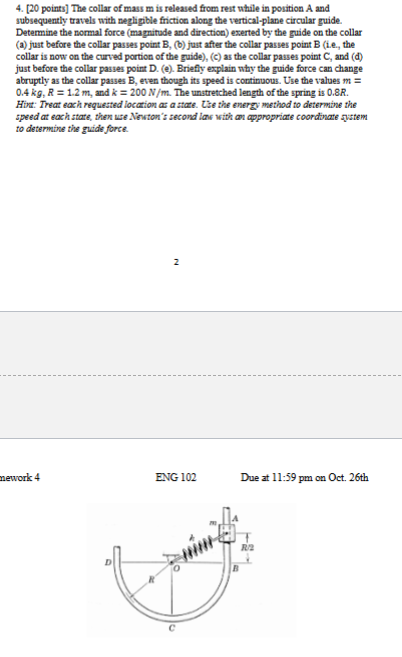 Solved 4. [20 points] The collar of mass \( m \) is | Chegg.com