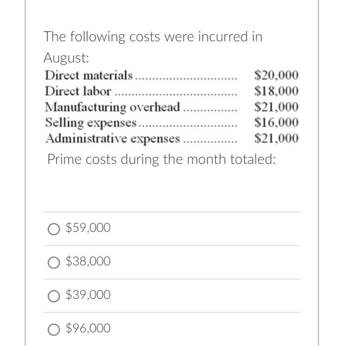 Solved Prime Costs During The Month Totaled: | Chegg.com